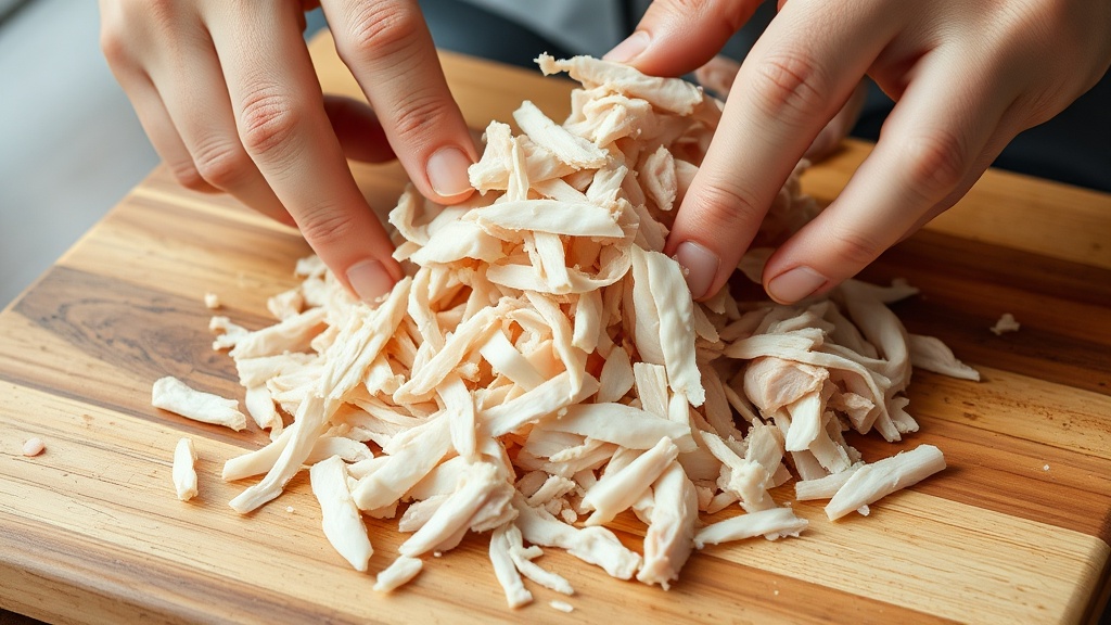 Cuece y deshebra el pollo