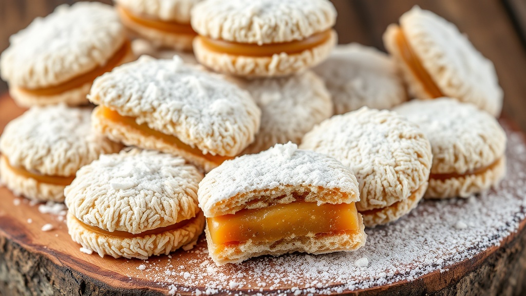 Alfajores de maicena sin gluten con dulce de leche y coco rallado