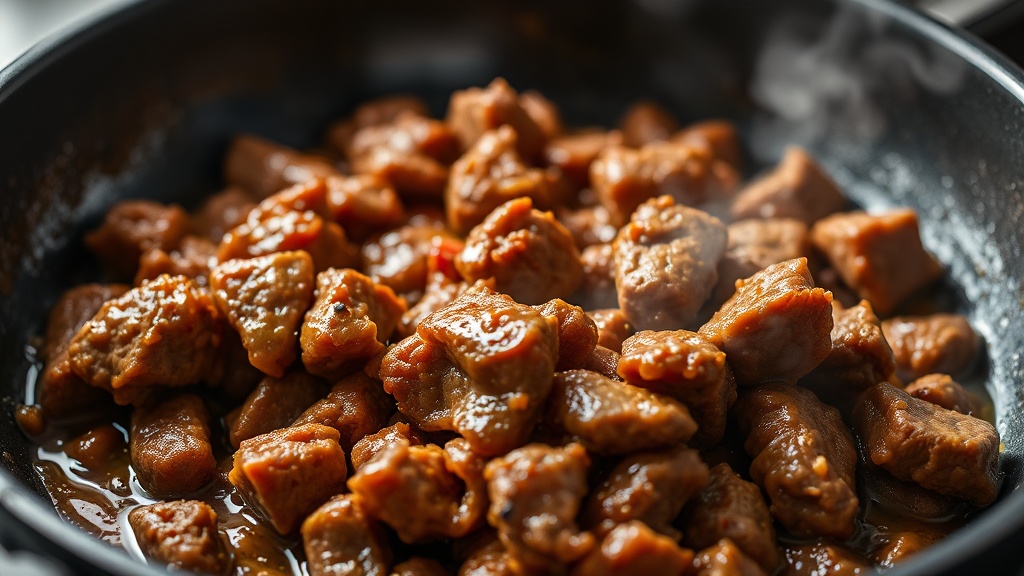 Dora la carne molida con hogao