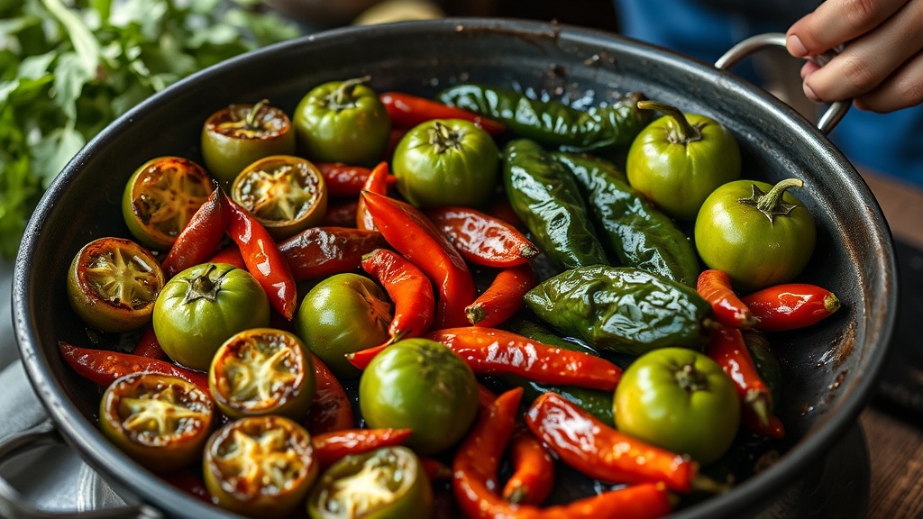 Asar tomatillos para salsa verde