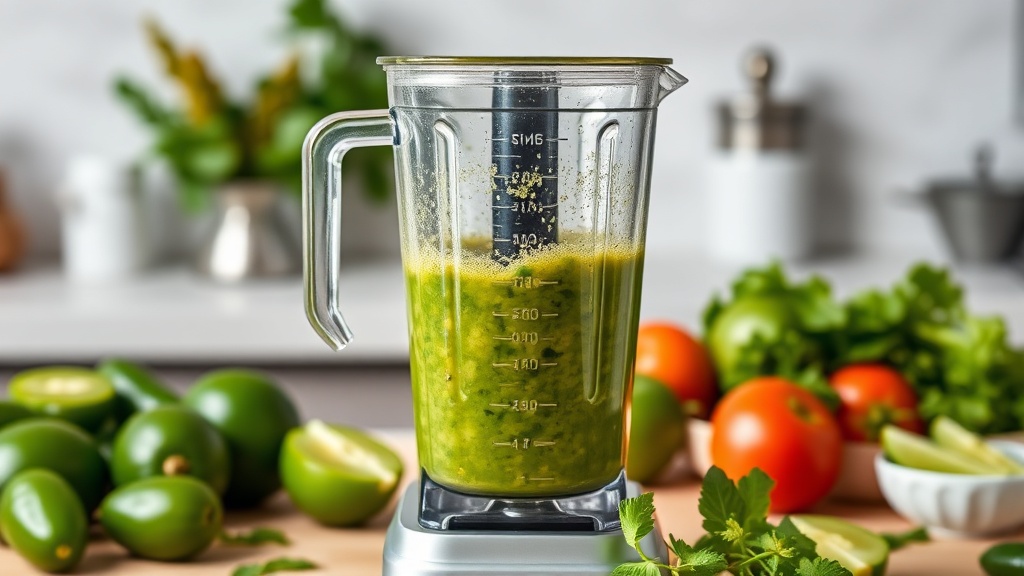 Licuar salsa verde de tomatillo