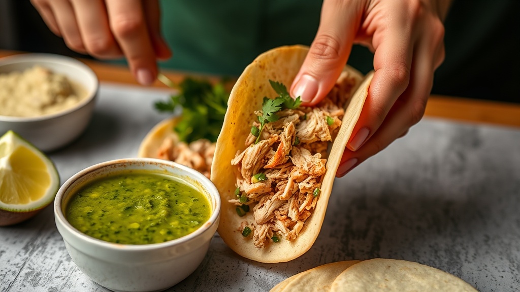 Armar enchiladas verdes con pollo