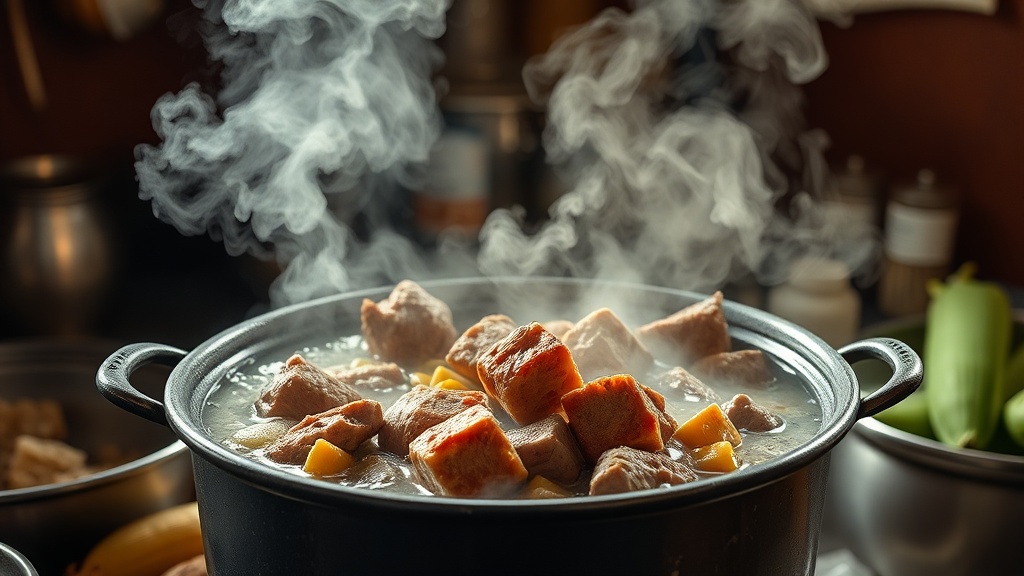 Cocer la carne y el maíz